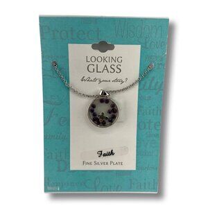 Looking Glass Silver Plate Faith Necklace Heart